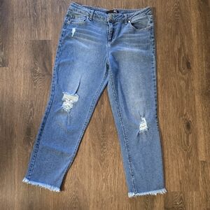 1822 Denim Distressed Ankle Jeans in Blue